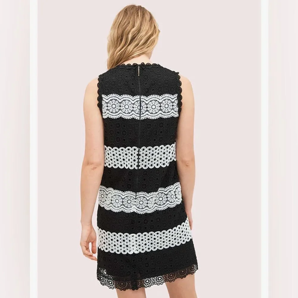 Kate Spade New York Black White Lace Crochet Shift Dress Sleeveless Size 2